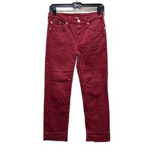 True Religion Kids Big T Straight Leg Jeans Deep Red Cuffed Hem Denim Size 14